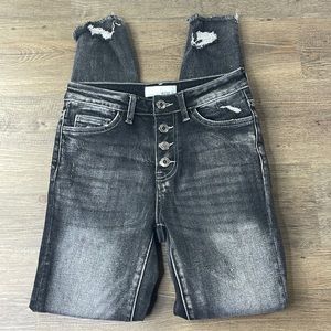 VERVET Womens Gray Wash Distressed, Raw Hem Stretch, button fly Jeans Sz 25